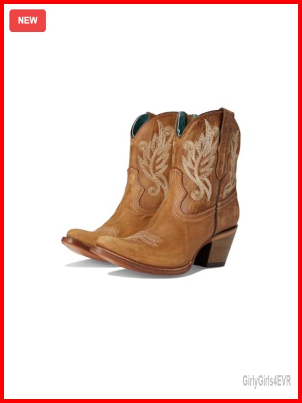 Golden Embroidered Leather Snip Toe Ankle Bootie with Leather Sole